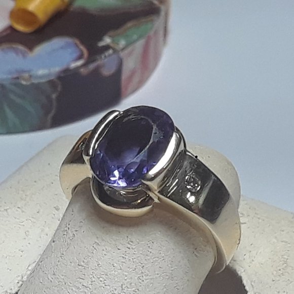 Estate 1.75ct Natural Tanzanite & Diam JC Rinker 14Kt YG 1/2 bezel S-4 Ring19663 - Picture 3 of 6